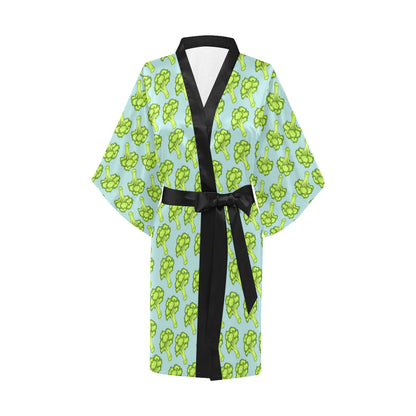 Broccoli Pattern Print Design 02 Women's Short Kimono