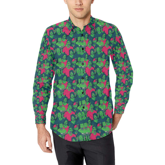 Zombie Themed Design Pattern Print Men's Long Sleeve Shirt