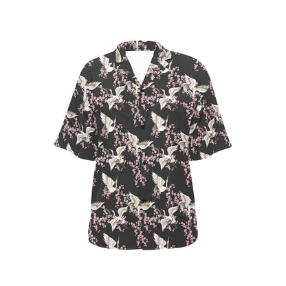 Crane Pattern Print Design 01 Women's Hawaiian Shirt