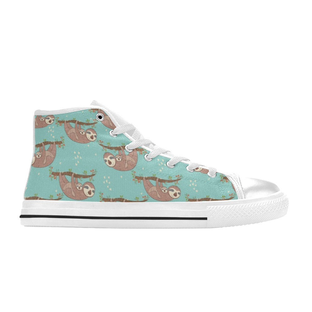 Sloth Print Design LKS302 High Top Women's White Shoes