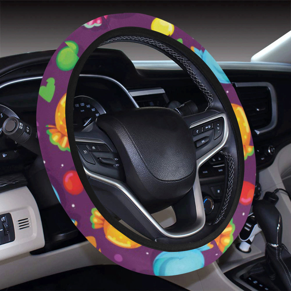 Candy Pattern Print Design CA05 Steering Wheel Cover with Elastic Edge