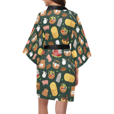 Agricultural Farm Print Design 02 Women's Short Kimono