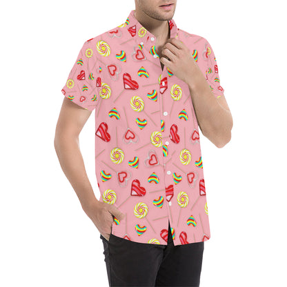 Lollipop Pattern Print Design LL05 Men's Short Sleeve Button Up Shirt
