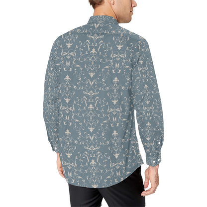 Damask Elegant Teal Print Pattern Men's Long Sleeve Shirt