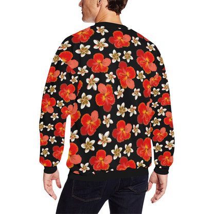 Red Hibiscus Pattern Print Design HB022 Men Long Sleeve Sweatshirt