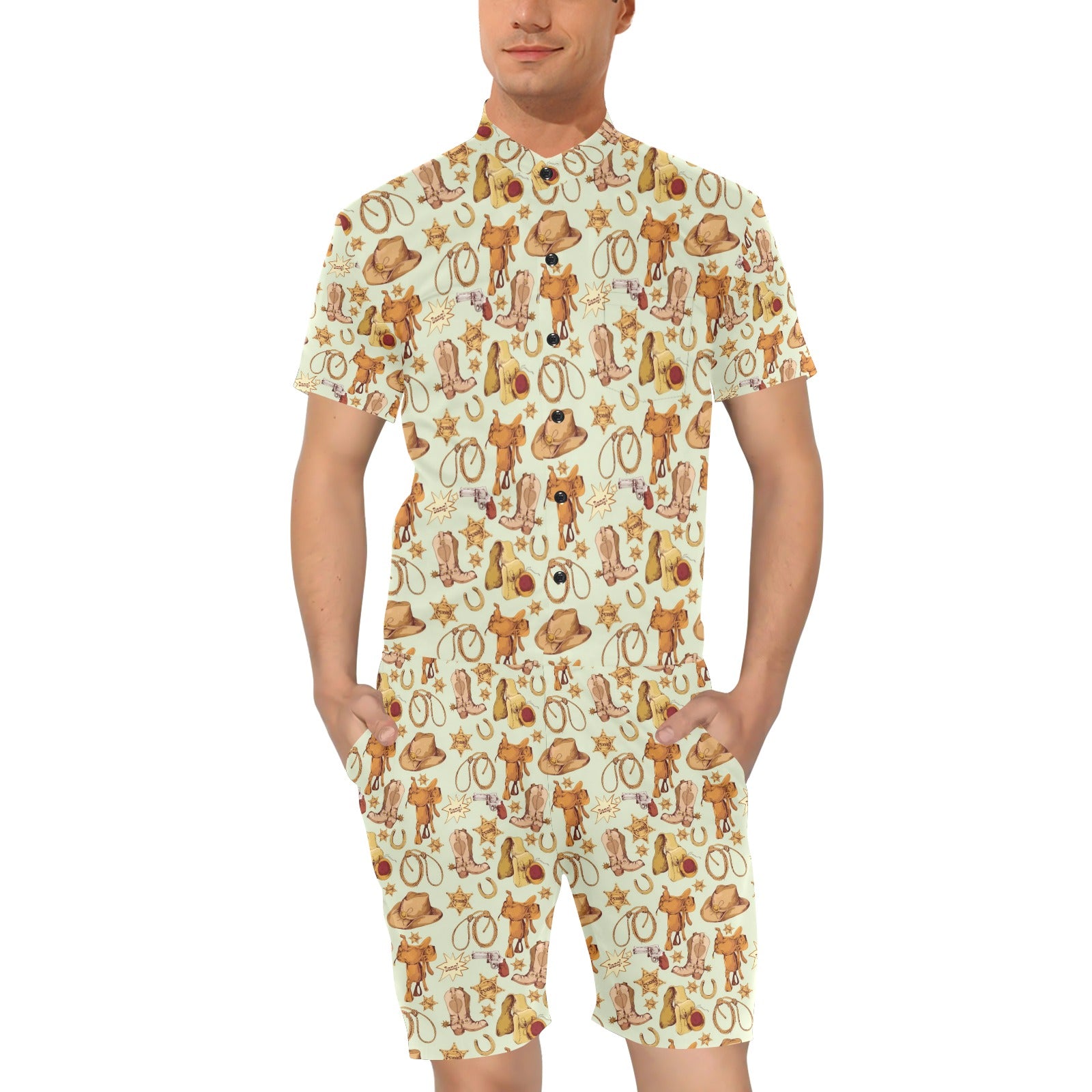 Western Cowboy Design Pattern Men's Romper