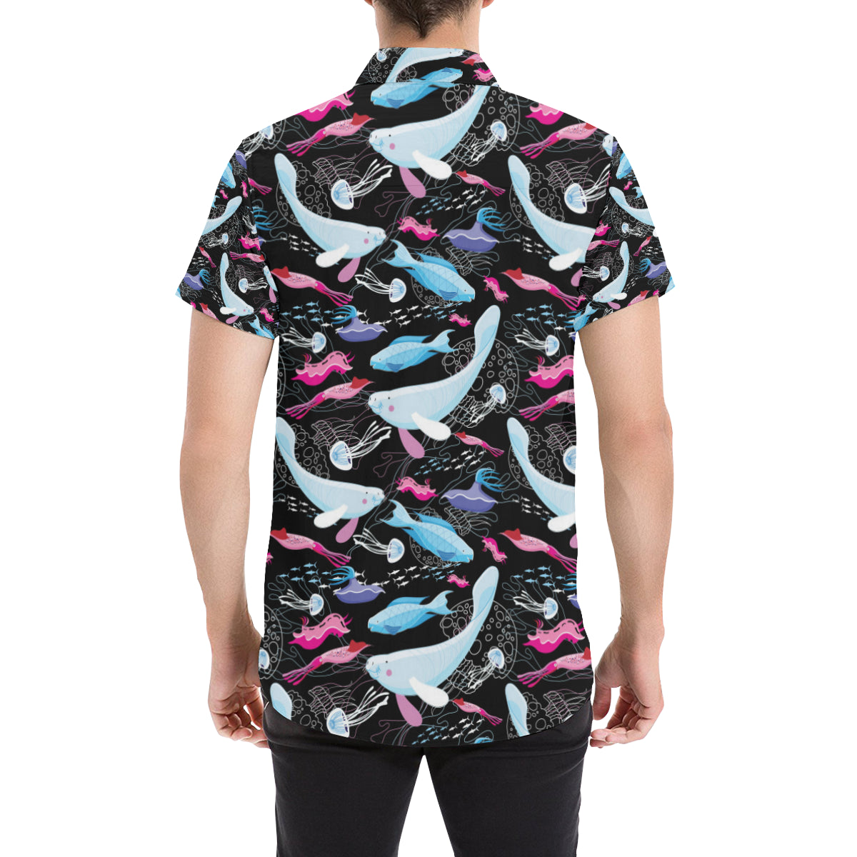 Manatee Pattern Print Design 02 Men's Short Sleeve Button Up Shirt