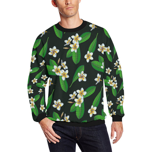 White Plumeria Pattern Print Design PM023 Men Long Sleeve Sweatshirt