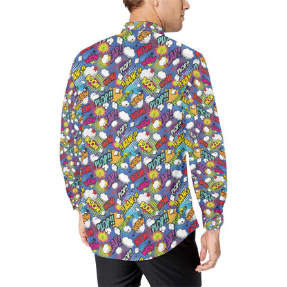 Comic Book Pattern Print Design 02 Men's Long Sleeve Shirt
