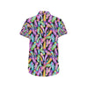 Neon Feather Pattern Print Design A02 Men's Short Sleeve Button Up Shirt