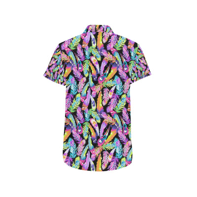 Neon Feather Pattern Print Design A02 Men's Short Sleeve Button Up Shirt