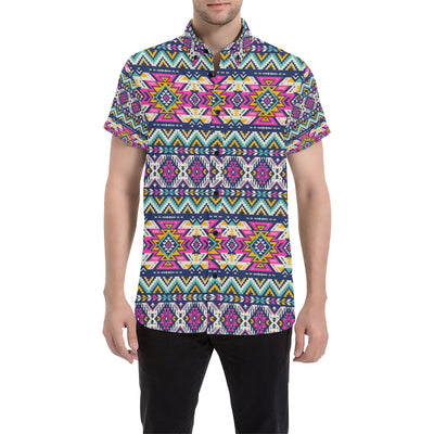 Aztec Pink Geometric Print Pattern Men's Short Sleeve Button Up Shirt