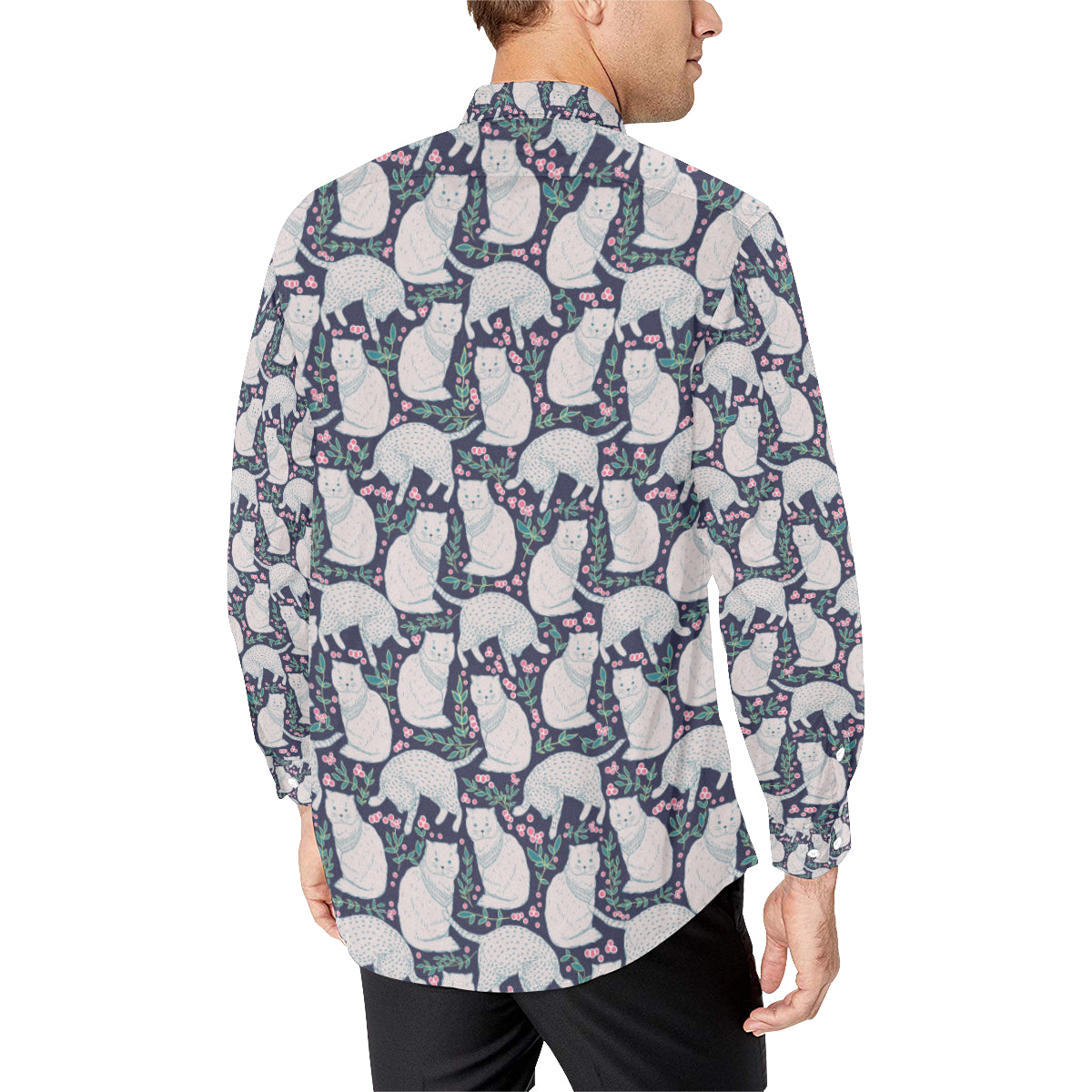 Cat Pattern Print Design 06 Men's Long Sleeve Shirt