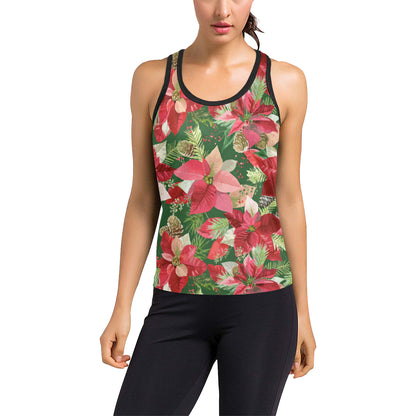 Poinsettia Pattern Print Design POT03 Women's Racerback Tank Top