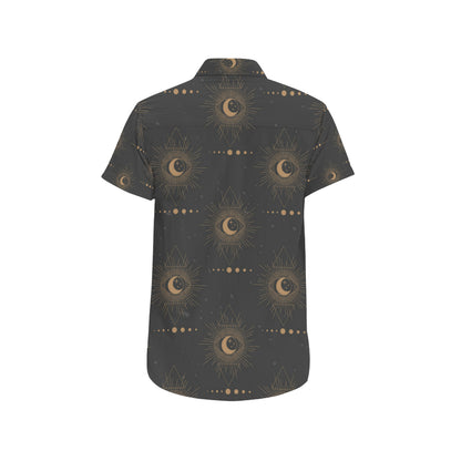 Moon Boho Pattern Print Design 02 Men's Short Sleeve Button Up Shirt
