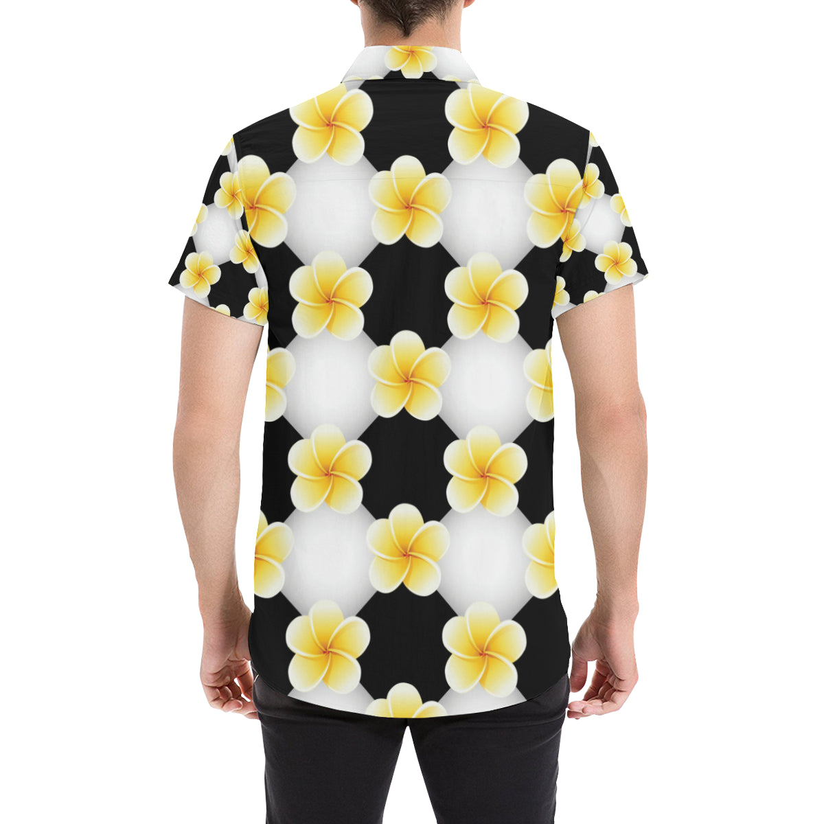 Plumeria Pattern Print Design A04 Men's Short Sleeve Button Up Shirt