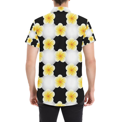 Plumeria Pattern Print Design A04 Men's Short Sleeve Button Up Shirt