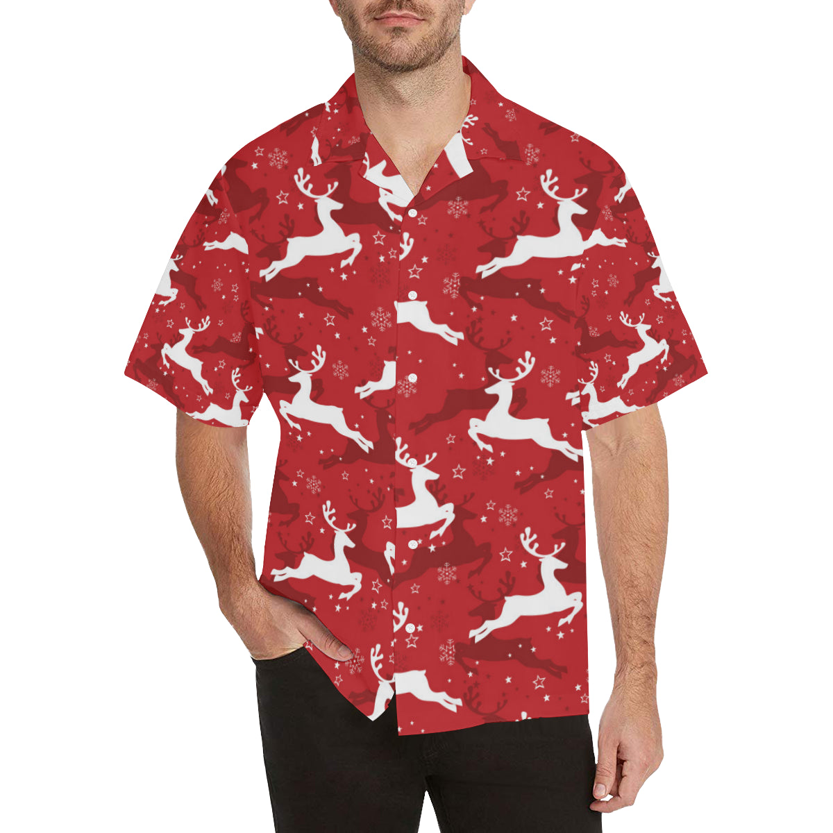 Reindeer Red Pattern Print Design 01 Men's Hawaiian Shirt