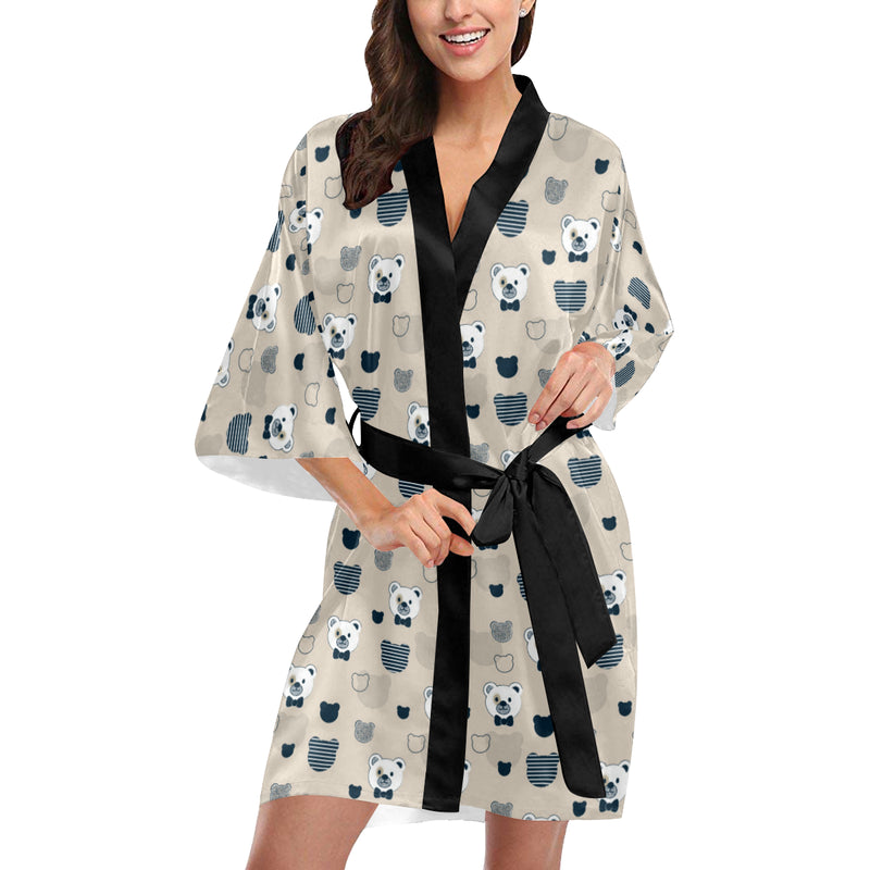 Bear Pattern Print Design 05 Women's Short Kimono