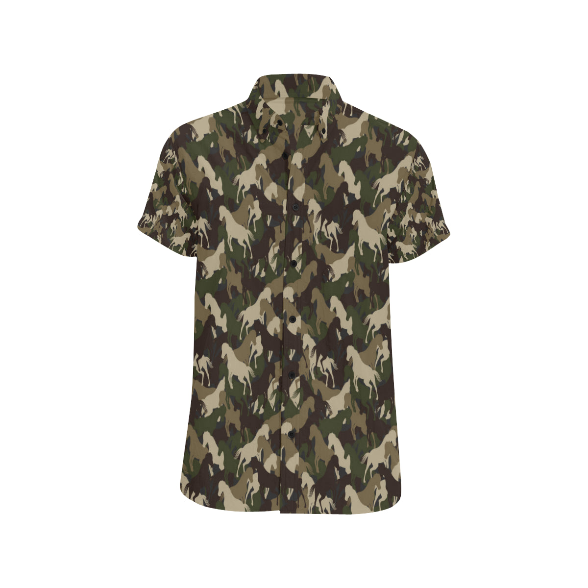 Horse Camo Themed Design Print Men's Short Sleeve Button Up Shirt