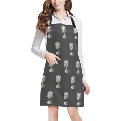 Microphone Vintage Pattern Print Design 01 Apron with Pocket