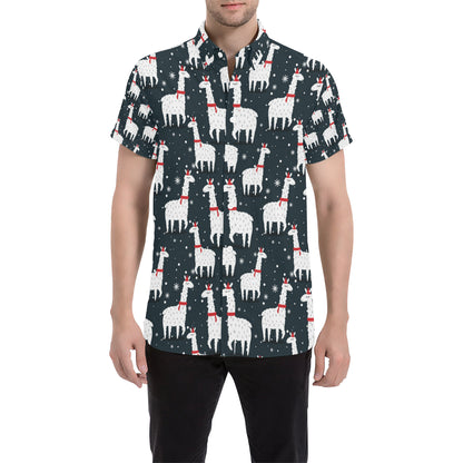 Alpaca Pattern Print Design 04 Men's Short Sleeve Button Up Shirt