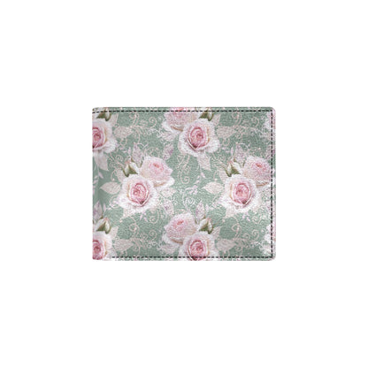 Rose White Pattern Print Design RO012 Men's ID Card Wallet