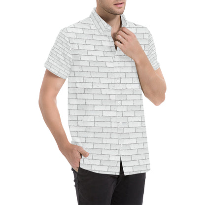 Brick White Pattern Print Design 03 Men's Short Sleeve Button Up Shirt