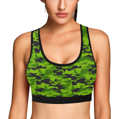 Green Kelly Camo Print Sports Bra