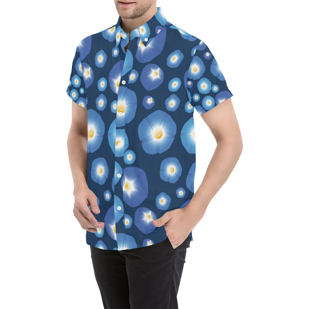 Morning Glory Pattern Print Design 02 Men's Short Sleeve Button Up Shirt