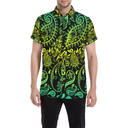 Paisley Green Design Print Men's Short Sleeve Button Up Shirt
