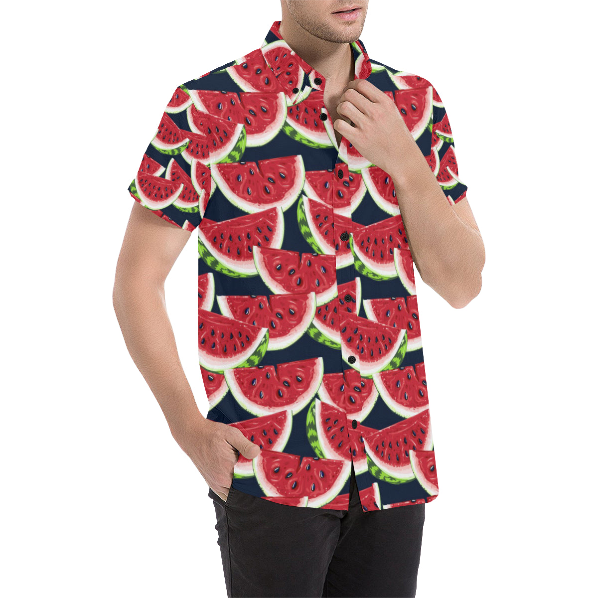Watermelon Pattern Print Design WM011 Men's Short Sleeve Button Up Shirt