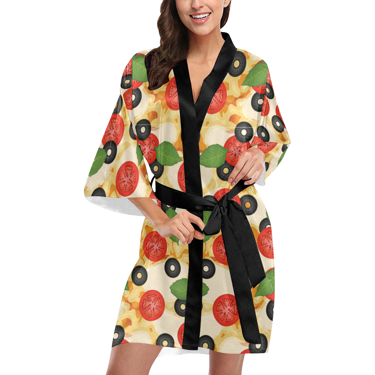 Pizza Pattern Print Design A05 Women's Short Kimono