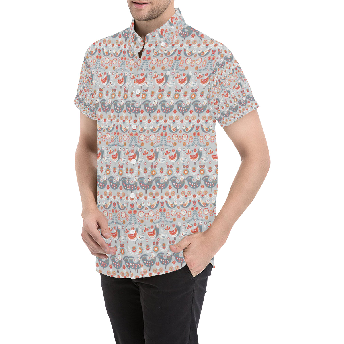 Swedish Nordic Design Print Men's Short Sleeve Button Up Shirt