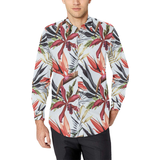 Tropical Flower Pattern Print Design TF021 Men's Long Sleeve Shirt