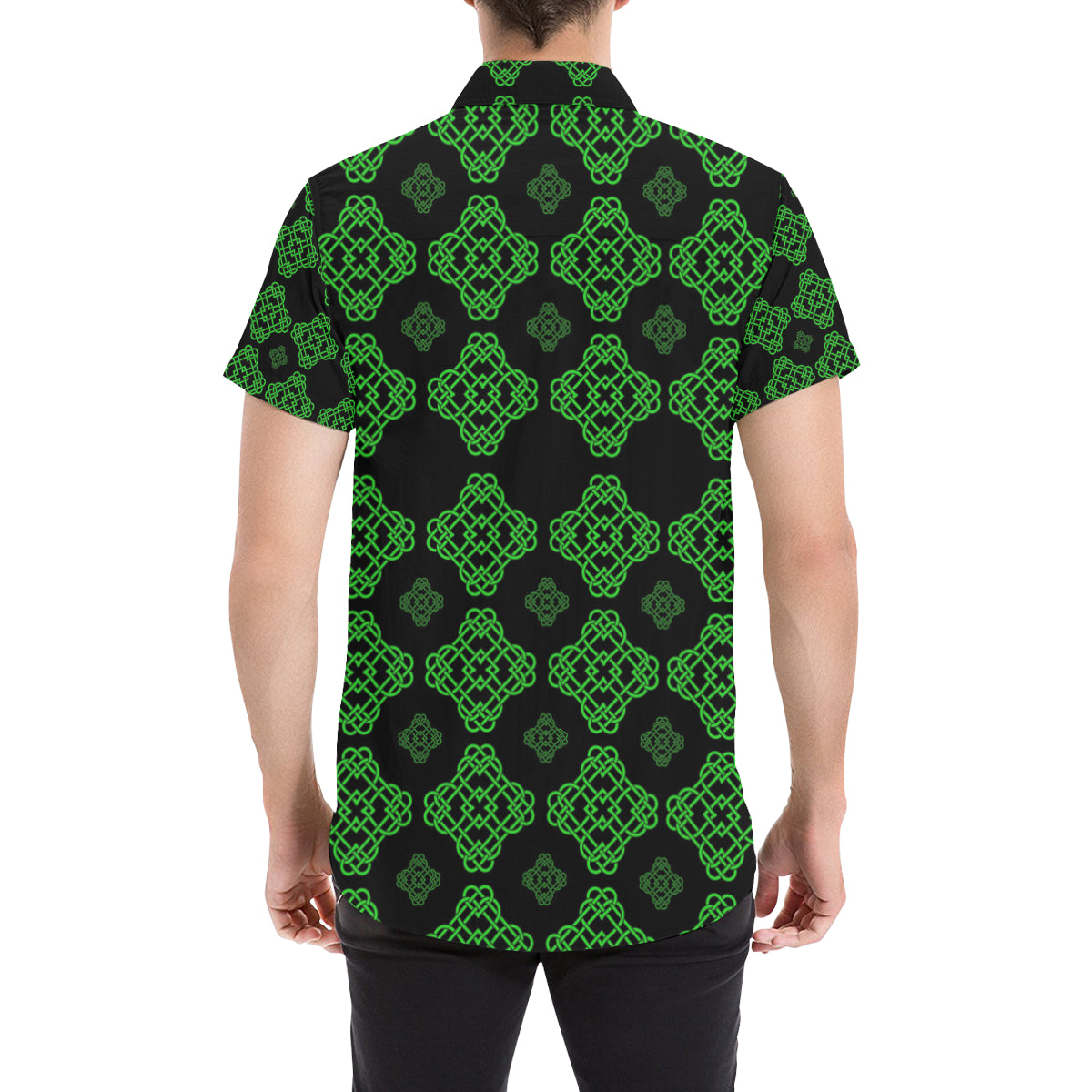 Celtic Knot Green Neon Design Men's Short Sleeve Button Up Shirt