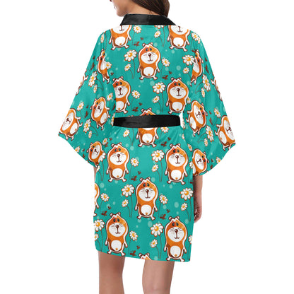 Hamster Pattern Print Design 01 Women's Short Kimono