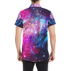 Galaxy Night Purple Space Print Men's Short Sleeve Button Up Shirt