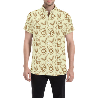 Agricultural Windmills Print Design 03 Men's Short Sleeve Button Up Shirt