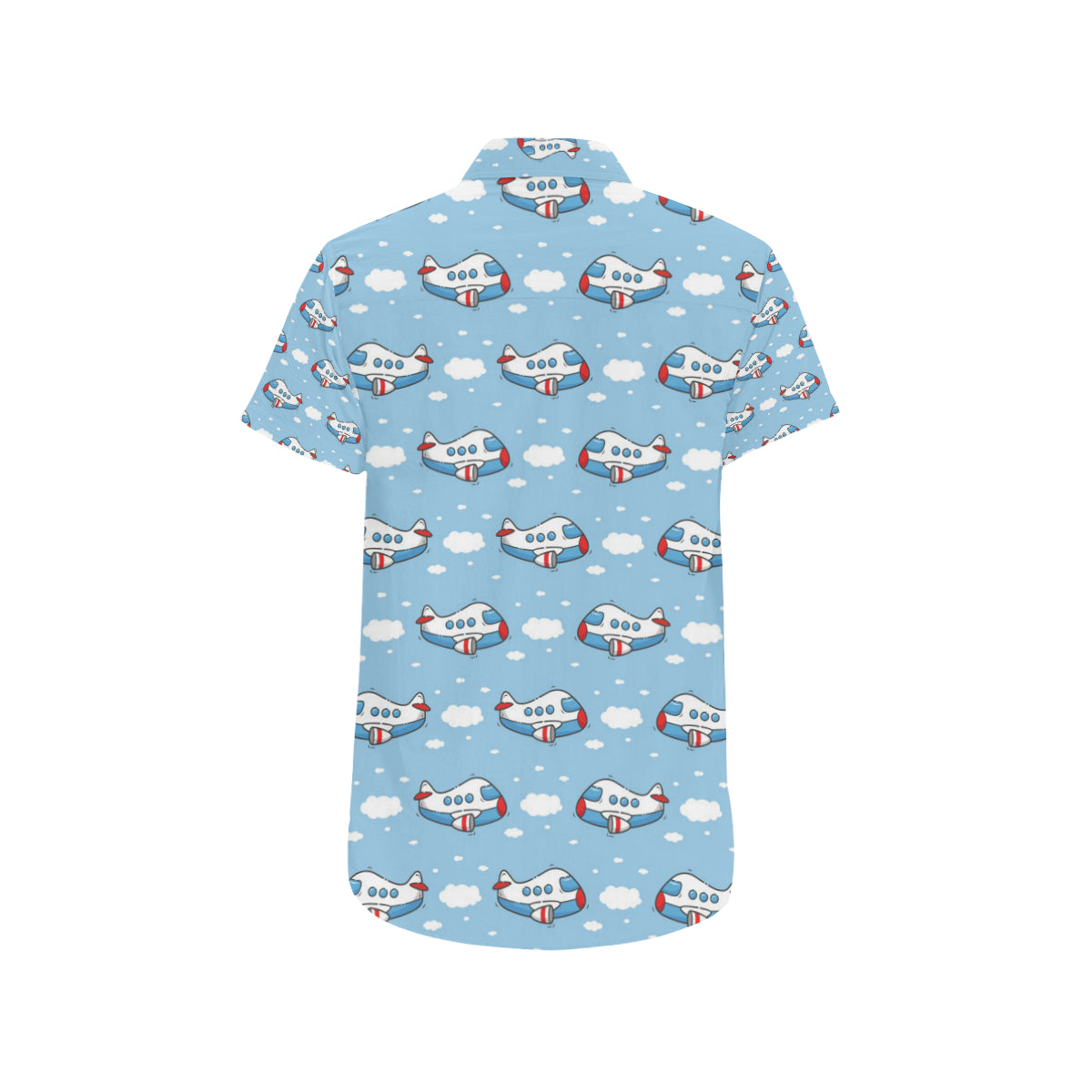 Airplane Cartoon Pattern Print Design 07 Men's Short Sleeve Button Up Shirt