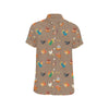 Chicken Happy Print Pattern Men's Short Sleeve Button Up Shirt