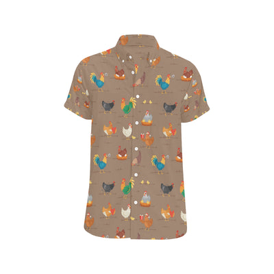 Chicken Happy Print Pattern Men's Short Sleeve Button Up Shirt