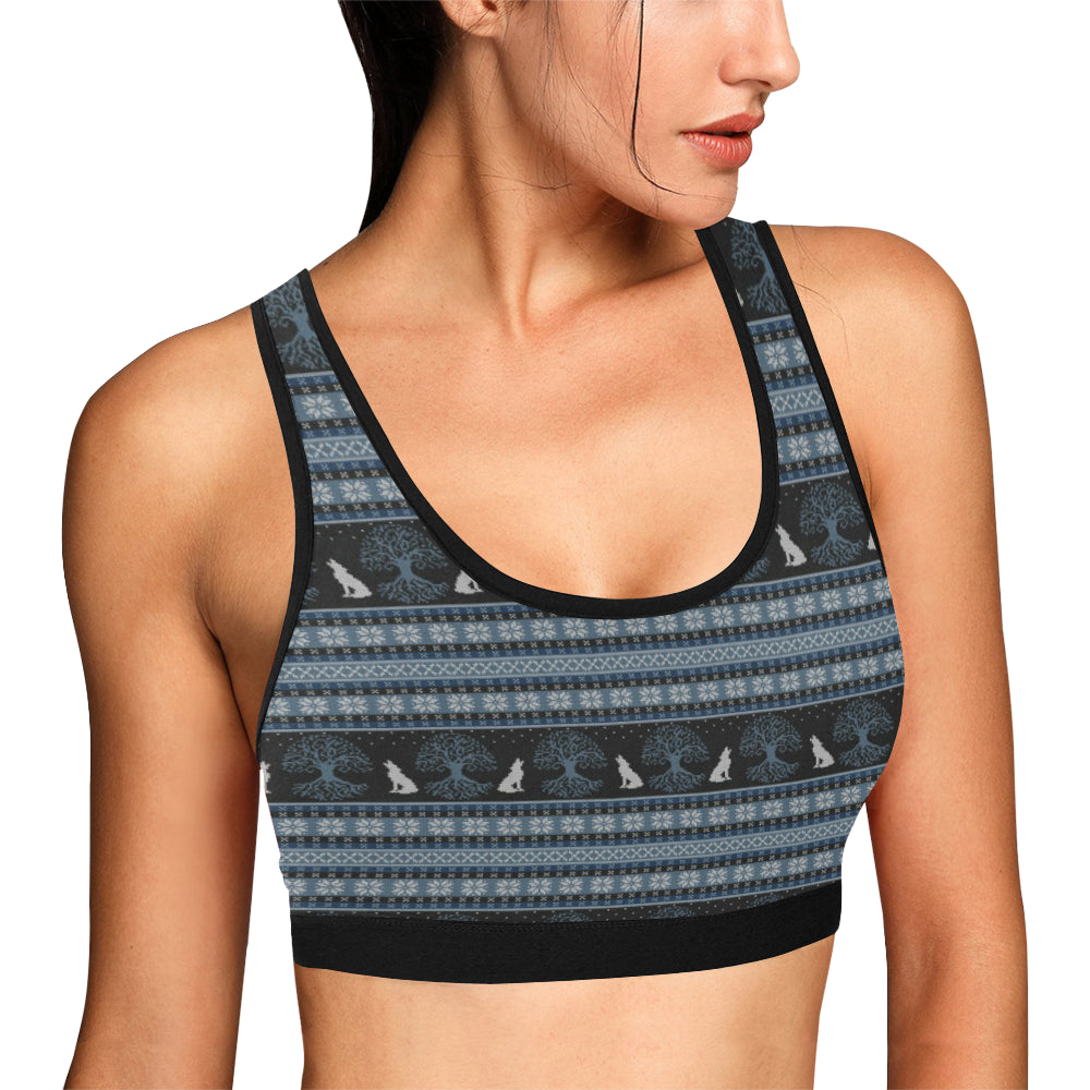 Wolf Tree of Life Knit Design Print Sports Bra