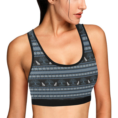 Wolf Tree of Life Knit Design Print Sports Bra