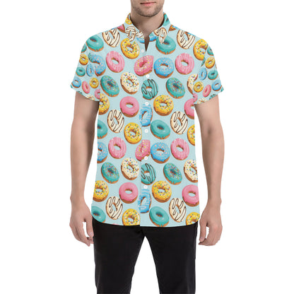 Donut Pattern Print Design DN05 Men's Short Sleeve Button Up Shirt