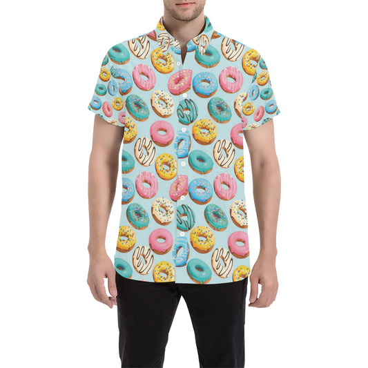 Donut Pattern Print Design DN05 Men's Short Sleeve Button Up Shirt