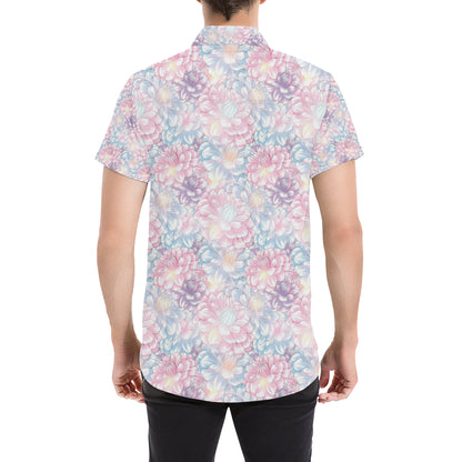 Dahlia Pattern Print Design 01 Men's Short Sleeve Button Up Shirt