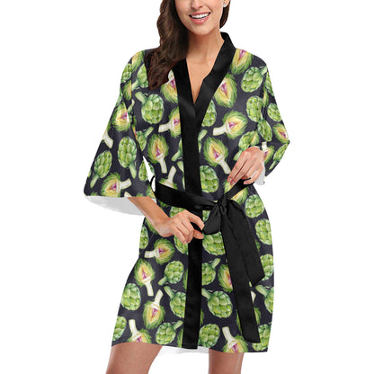 Artichoke Pattern Print Design 01 Women's Short Kimono