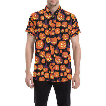 Halloween Pattern Print Design 04 Men's Short Sleeve Button Up Shirt