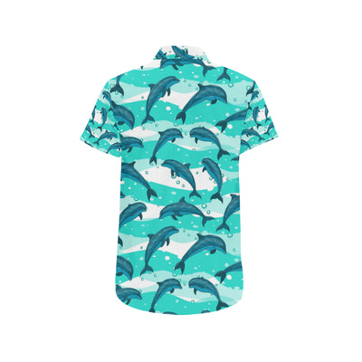 Dolphin Design Print Pattern Men's Short Sleeve Button Up Shirt